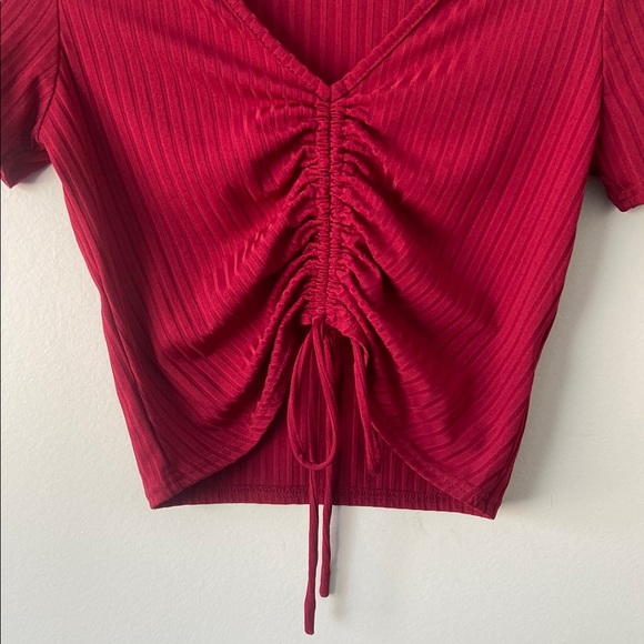 Better Be Red Ruched V-Neck Top - Large - Picture 4 of 7